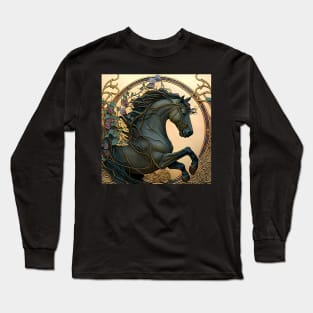 Vintage Art Nouveau Relief Horse Design Long Sleeve T-Shirt